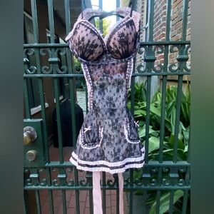 Victoria's Secret Black and Pink Lace Chemise